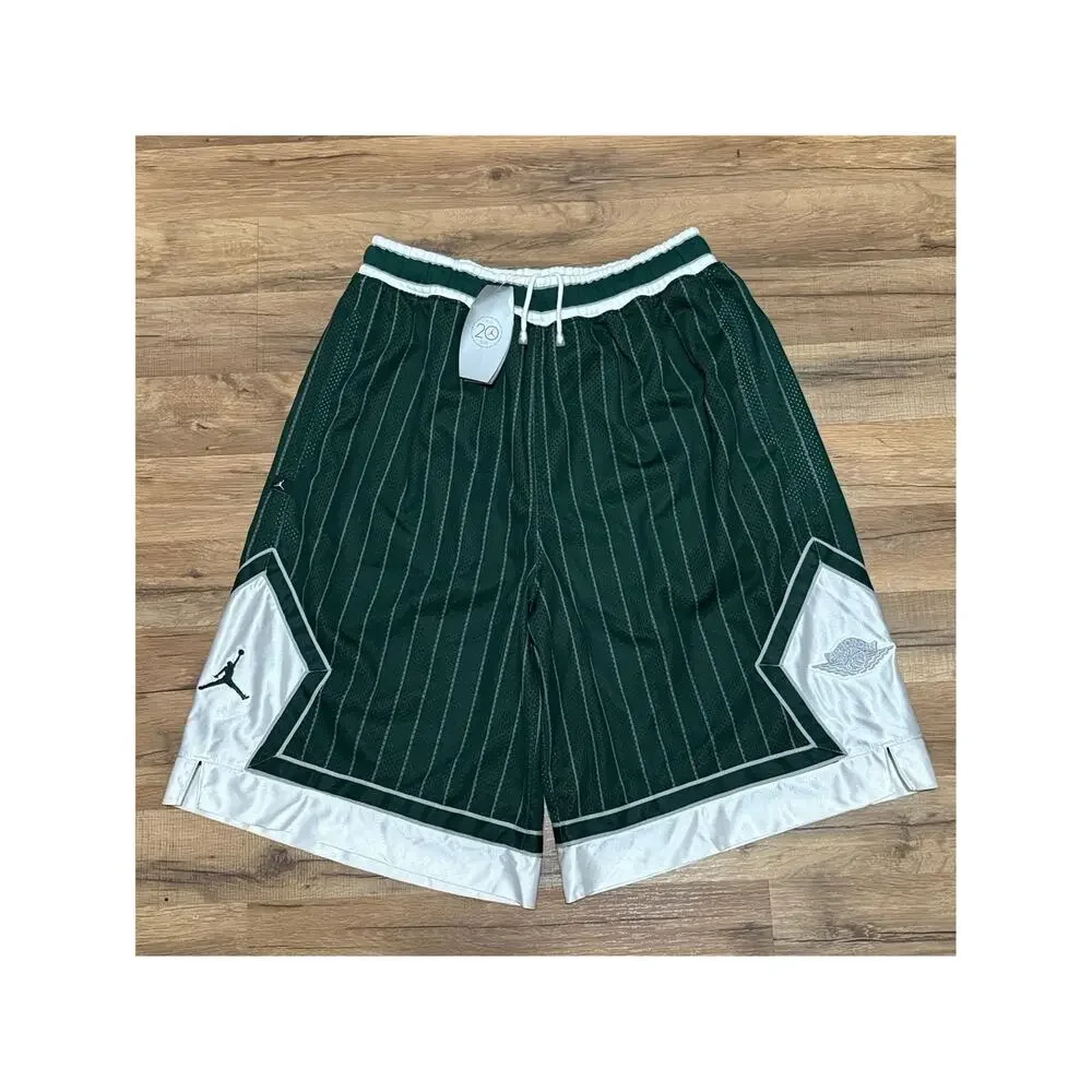 Air Jordan Wings 20th Anniversary Green Pinstripe Diamond Silky Shiny Y2K Shorts